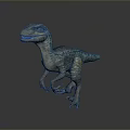 Realistic Standing Velociraptor Dinosaur Model With Blue Green Skin And Orange Eyes