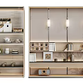 Elegant Modern Decorative Cabinet With Wooden Shelves Lighting And Decor Items