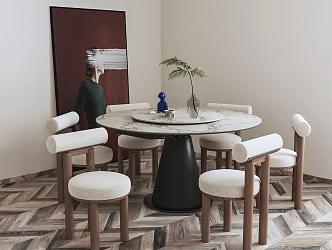 Cream Style Dining Table Round Table 3d model