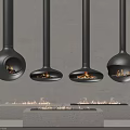 Modern Black Hanging And Floor Fireplaces With Flames In Contemporary Design