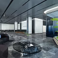 Modern Front Desk Reception Area With Company Logo White Backdrop And Marble Floor