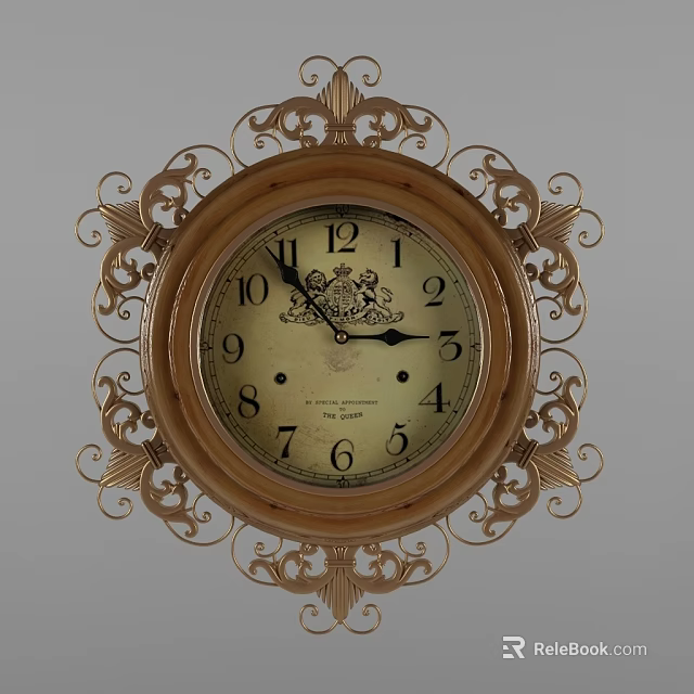 Vintage Ornate Wall Clock With Wooden Frame And Gold Decorative Accents 3d model 