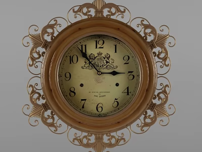 Vintage Ornate Wall Clock With Wooden Frame And Gold Decorative Accents 3d model