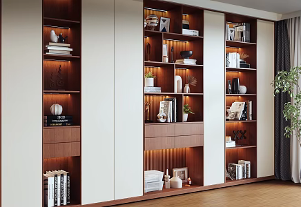 Modern Middle Antique Bookcase Full Wall Bookcase Ornaments 3d model