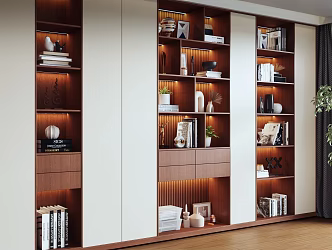 Modern Middle Antique Bookcase Full Wall Bookcase Ornaments 3d model