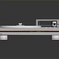 Modern Turntable With Silver Platter Metal Tonearm Wooden Base And Control Buttons