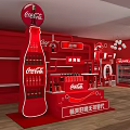 Coca-Cola Mall Kiosk Red Themed Interior With Display Shelves And Branded Decor