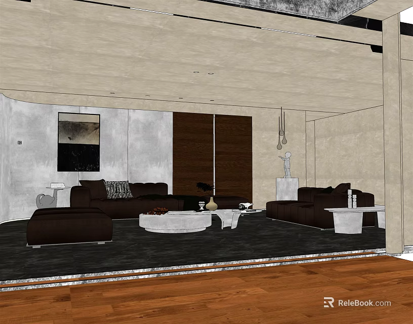 Modern Living Room Sofa and Coffee Table Set with Minimalist Design and Cozy Interior 3d model 
