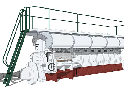 Large Industrial Equipment Featuring Green Ladder Safety Railing White Body And Red Base 3d model