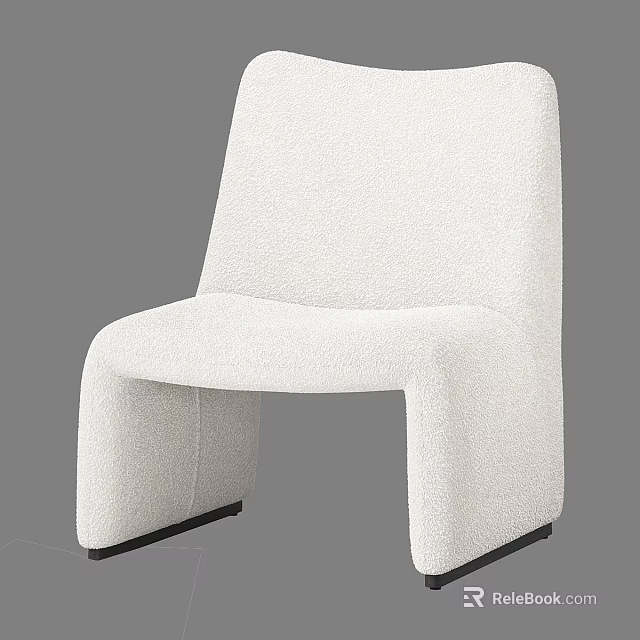 White Plush Fabric Lounge Chair With Modern Minimalist Design Thick Backrest And Black Legs 3d model 