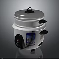 White Electric Rice Cooker With Silver Lid And Black Handles For Household Use