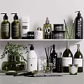 Stylish Bathroom Accessories Including Soap Shampoo Lotion And Hand Wash On Shelf