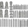 Traditional Decorative Stone Pillars Featuring Various Styles And Stone Lions 3d model
