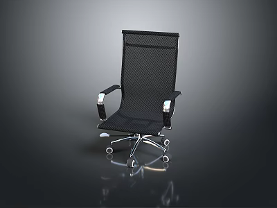 Modern Black Mesh Armchair With Metal Armrests And Rolling Base Design 3d model