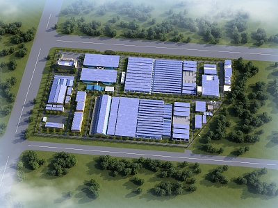 Modern bird's eye view of factory bird's eye view of photovoltaic panels 3d model