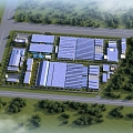 Modern bird's eye view of factory bird's eye view of photovoltaic panels 3d model