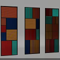 Contemporary Room Dividers Featuring Geometric Striped And Block Patterns With Black Frames