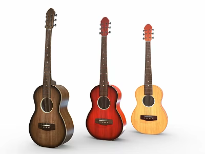 Colorful Acoustic Guitars Collection With Brown Red And Natural Wood Finishes 3d model