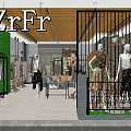 ZrFr Clothing Store Interior With Mannequins Clothing Racks And Green Plants