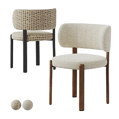 Modern Dining Chairs With Upholstered Seat Curved Backrest And Wooden Legs 3d model