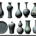 Ceramic Wares Collection Featuring Assorted Shapes Various Colors and Decorative Vases with Plate