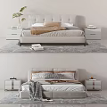Modern Upholstered Double Bed With Soft Bedding And Sleek Nightstands With Decor Items 3d model