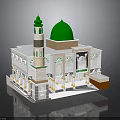 Traditional Mosque Architecture With Green Dome White Minaret Decorative Windows And Arched Columns