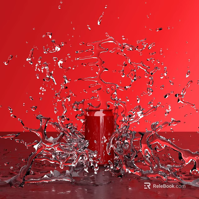 Red Garden Ornament Vase With Splashing Water On Red Background 3d model 