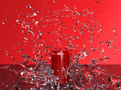 Red Garden Ornament Vase With Splashing Water On Red Background 3d model
