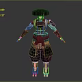 Traditional Armored Warrior Character With Decorative Helmet And Detailed Armor Design Standing Pose