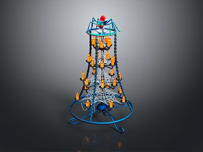 Decorative Blue Frame Candle Lamp With Orange Candle Holders And Intricate Net Design Structure 3d model