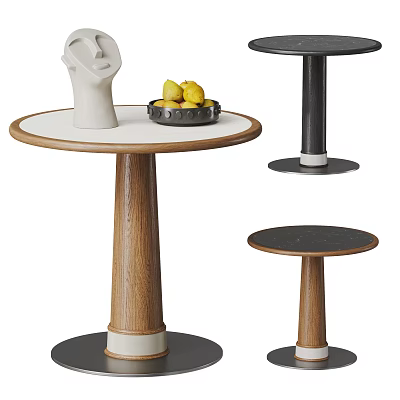 Modern Wooden And Black Side Tables With Round Tabletop Sculpture And Pears 3d model