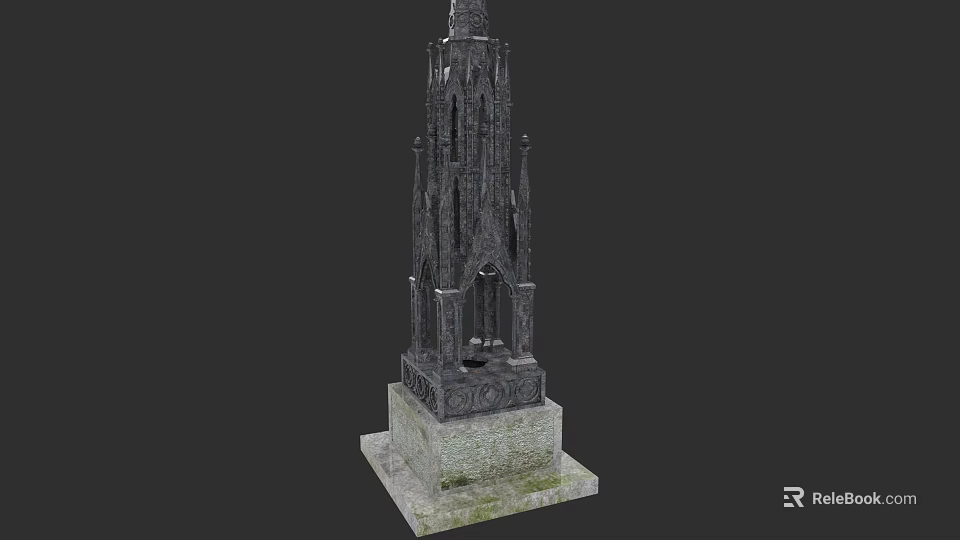 Gothic Spire Structure With Intricate Carvings And Stone Base Design 3d model 