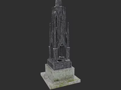 Gothic Spire Structure With Intricate Carvings And Stone Base Design 3d model