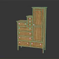 Wooden Storage Cabinet With Step Design Drawers And Wood Grain Details