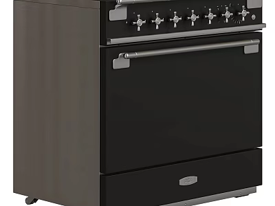 Black Modern Kitchen Stove With Multiple Knobs And Drawer Design 3d model