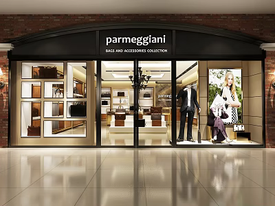Parmeggiani Bags And Accessories Collection Store With Glass Doors Display Windows And Fashion Items 3d model