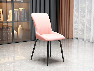 Modern Pink Dining Chair With Striped Backrest Padded Seat And Black Metal Legs 3d model