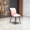 Modern Pink Dining Chair With Striped Backrest Padded Seat And Black Metal Legs