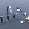 Modern Bathroom Faucet With Toiletry Bottles Small Boxes And Storage Bag