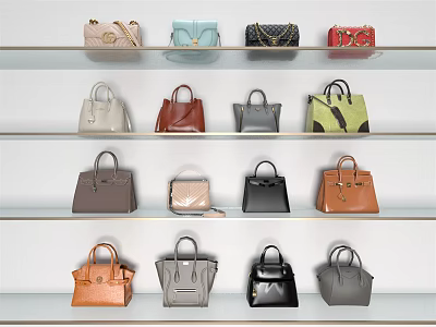 Various Handbags In Different Colors And Styles On Multi Layered Shelves 3d model