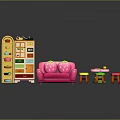 Colorful Toy Furniture Set With Pink Strawberry Sofa Small Table And Stools