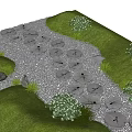 Charming Garden Decor With Circular Stone Paving Pathway Green Grass Lawn Small Shrubs And Gravel