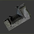 Cartoon Scene Vintage Tower With Green Roof Stone Base Slanted Walls And Windows