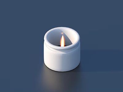 Lit Candle with Burning Flame in White Jar for Daily Household Use 3d model