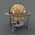 Vintage Globe Decorative Ornament Set With Wooden Base And Metal Stand