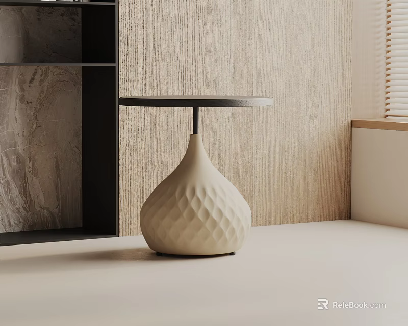 Modern Beige Side Table With Diamond Pattern Teardrop Base And Black Tabletop 3d model 