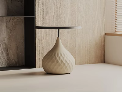 Modern Beige Side Table With Diamond Pattern Teardrop Base And Black Tabletop 3d model