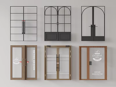 Various Design Double Doors With Wooden Metal Frames Glass Panels And Arch Shapes 3d model