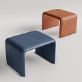 Modern Square Stools With Blue And Brown Leather Minimalist Design 3d model